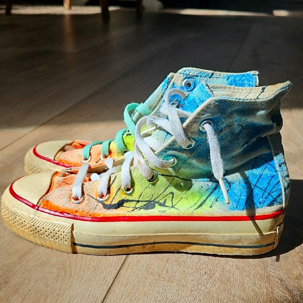 Converse Blue and Green Tye Dye High-Top Sneakers Canvas Classic Vintage